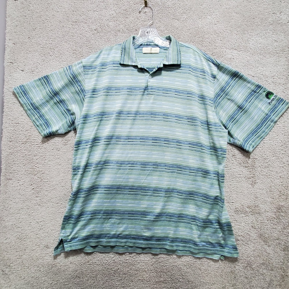 Harry Vardon Penn State Polo Shirt Men's Large Blue Green Striped  Knit‎ Golf